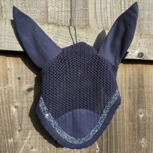 Navy Blue Ear Bonnet with Silver Crystal Band